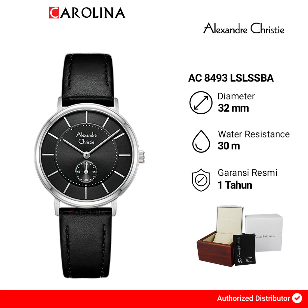 Jam Tangan Wanita Alexandre Christie Classic AC 8493 LSLSSBA Black Dial Black Leather Strap