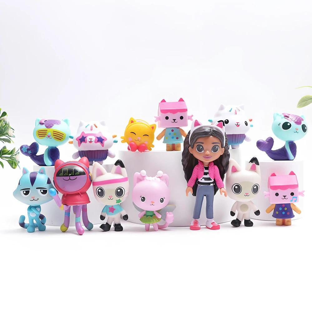 13pcs Gabby Dollhouse Anime Figure Toy Smiling Car Cat Hug Dolls Mercat Cartoon Action Figure Xmas B