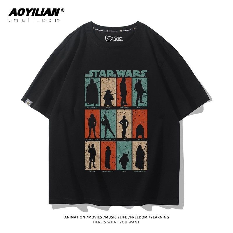 Kaus merchandise STAR WARS, pakaian musim panas lengan pendek katun murni Star Wars, lengan setengah