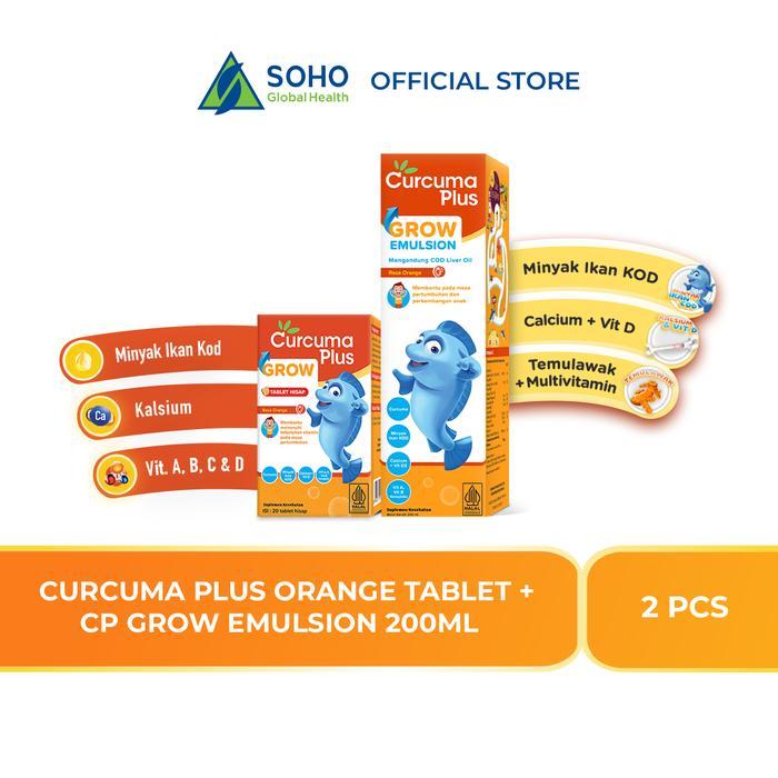 Paket Curcuma Plus Grow (Curcuma Plus Grow Orange 1 Botol & Curcuma Plus Grow Tablet 1 Botol)