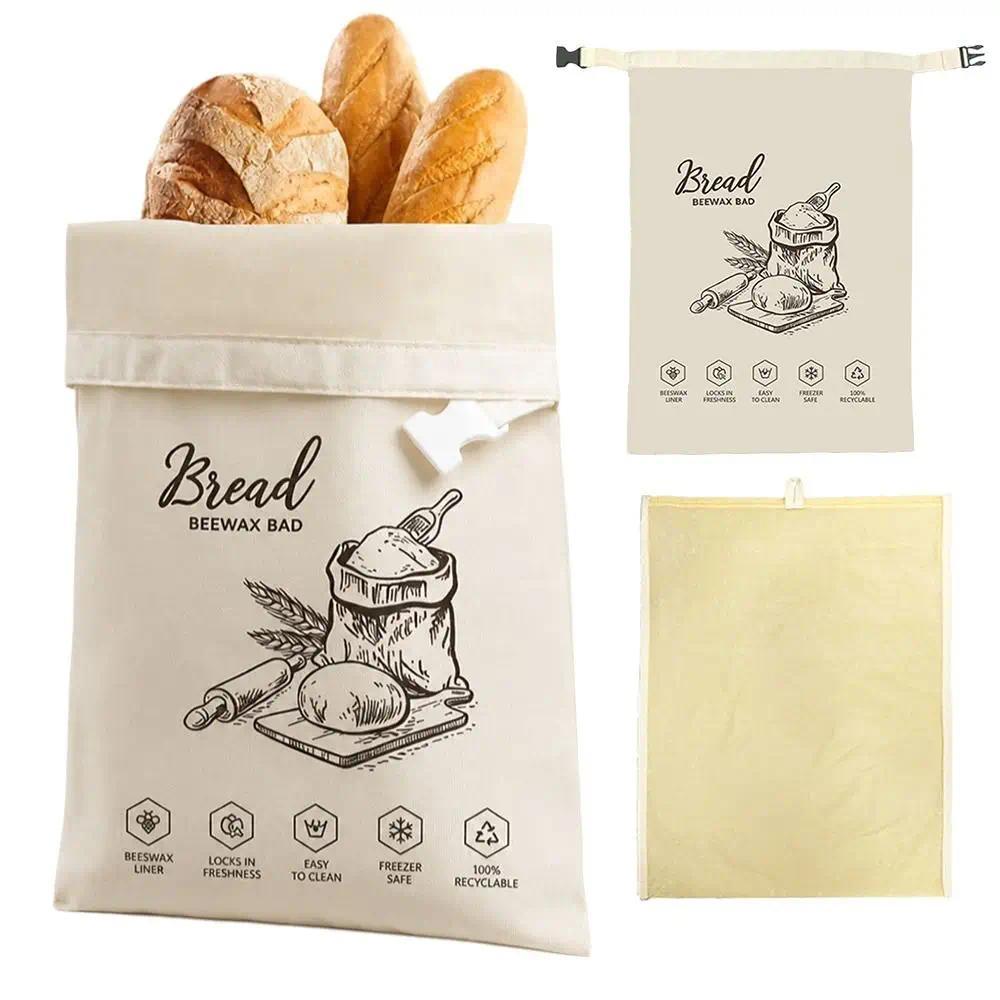 Reusable Beeswax Bread Bags Organic Linen Lock Closure Sourdough Bread Bags Beeswax Coated Freshness