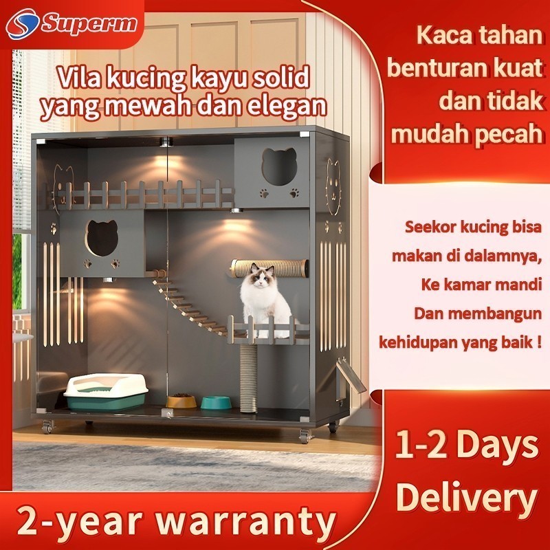 Vila Kucing Mewah/Rumah Kucing/Kandang Kucing Bongkar Pasang/Rumah Kucing Nyaman/Vila Kucing Kayu So