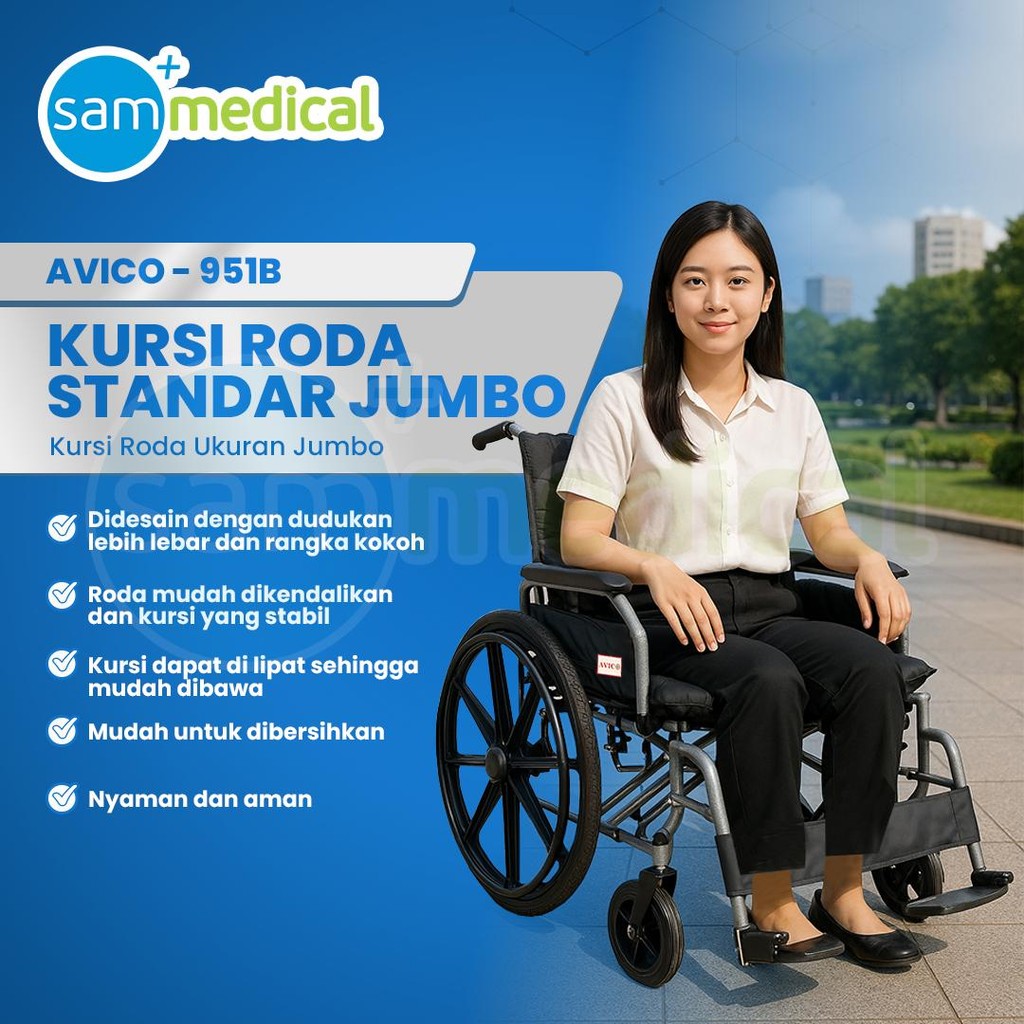 AVICO Kursi Roda Bima Jumbo / Kursi Roda dudukan lebar  / Kursi Roda Berkualitas jumbo / Kursi Roda 