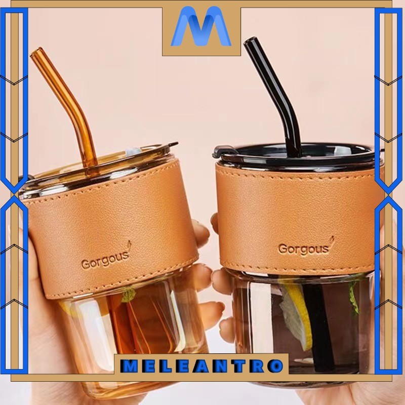 Gelas Tumblr Kaca Aesthetic Cangkir Anti Tumpah dengan Sedotan Gorgous BT315