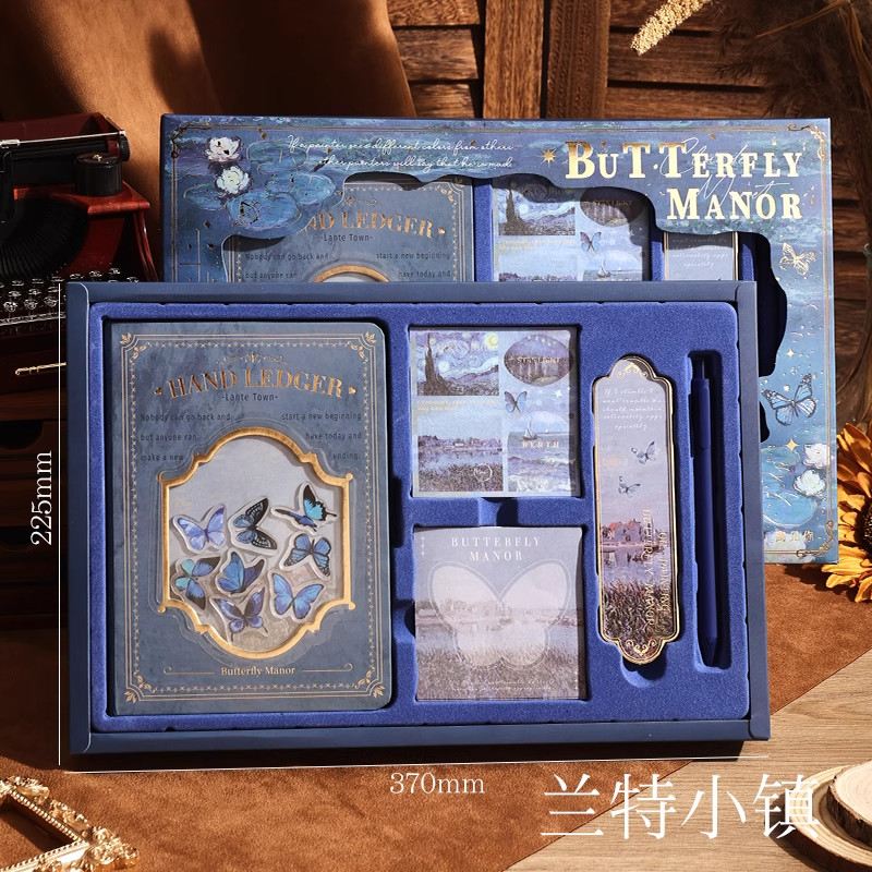 

Vintage stationery, color illustrations, notebooks, journals, pens, sticky notes, books, tapes, student office, holiday gifts