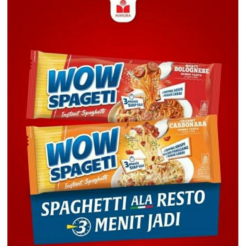 

Instant Spaghetti Mayora WOW MEATY BOLOGNESE 84GR / CREAMY CARBONARA 88GR