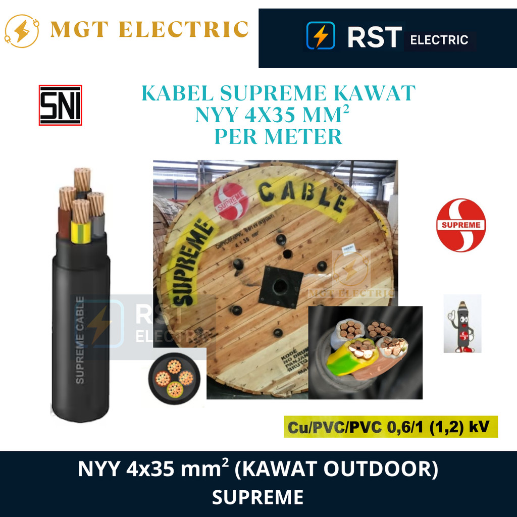 SUPREME NYY 4x35 MM / Kabel Tufur NYY 4x35mm  / KABEL KAWAT HITAM TUPUR NYY SUPREME 4X35 MM ( ECERAN