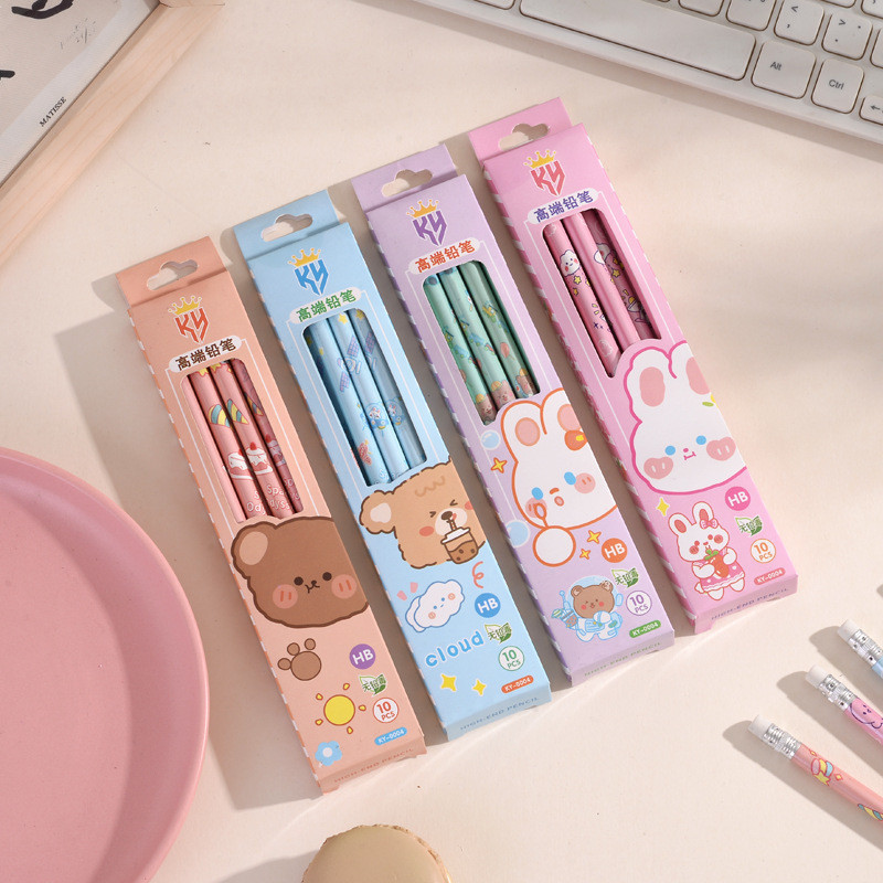 

1 SET 10 PCS PENSIL DAN PENGHAPUS MOTIF KARTUN LUCU / PENSIL MURAH LUCU LG