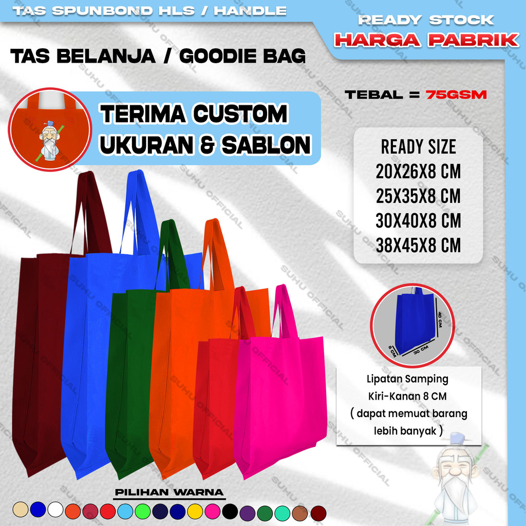

❤️SUHU❤️ Goodie Bag Tas Belanja Spunbond Model Tali Handle Kantong Souvenir Kain
