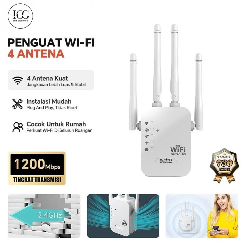 IGG Wifi 300M Repeater Wireless Penguat Sinyal WIFI 5G Dual Band 4 Antena Jaringan Repeater Router