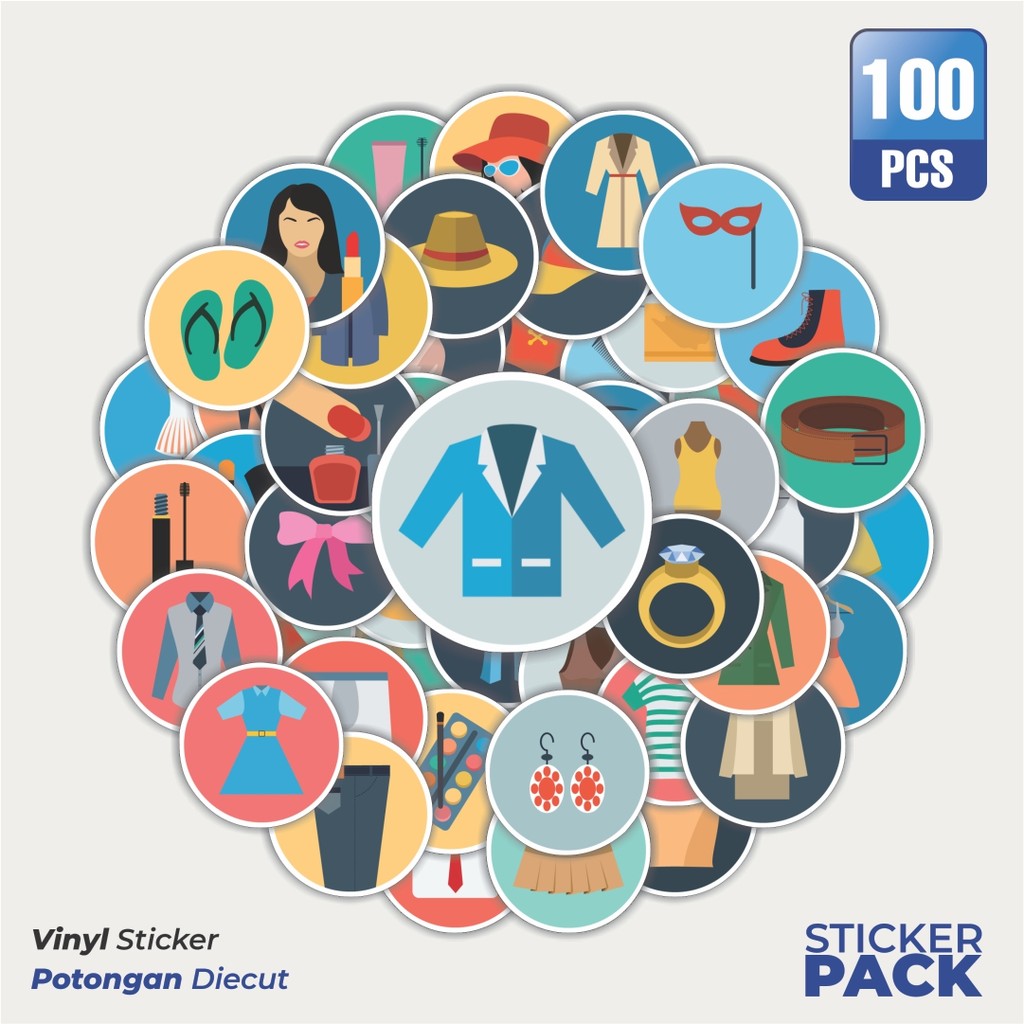 

Super Hemat! 100 PCS Stiker Ikon Datar Fashion Baju dan Sepatu SWaterproof Aesthetic- Untuk Laptop, Motor, dan Helm - Paper Stationery Pack