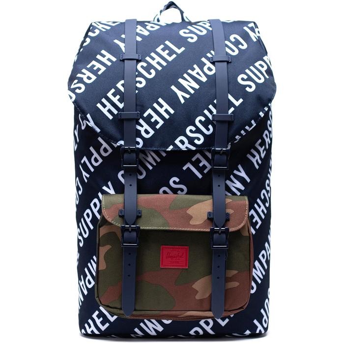 (100% ORIGINAL) Herschel Little America Backpack Roll Call Camo Peacoat Dark Blue Allover Print Logo