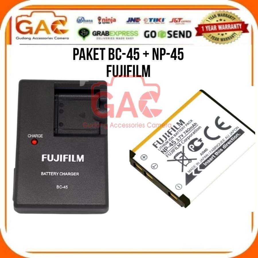 PAKET Battery  CHARGER For Fujifilm Batre Fuji Np-45 45A Baterai 45S Np45 Np45A Np45S
