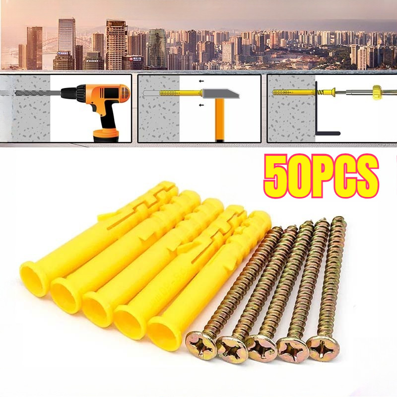 50set Angkur Skrup Baut Vischer Set Sekrup Dinding Tembok Angkur Baut Tembok Sekrup Dinding Tembok