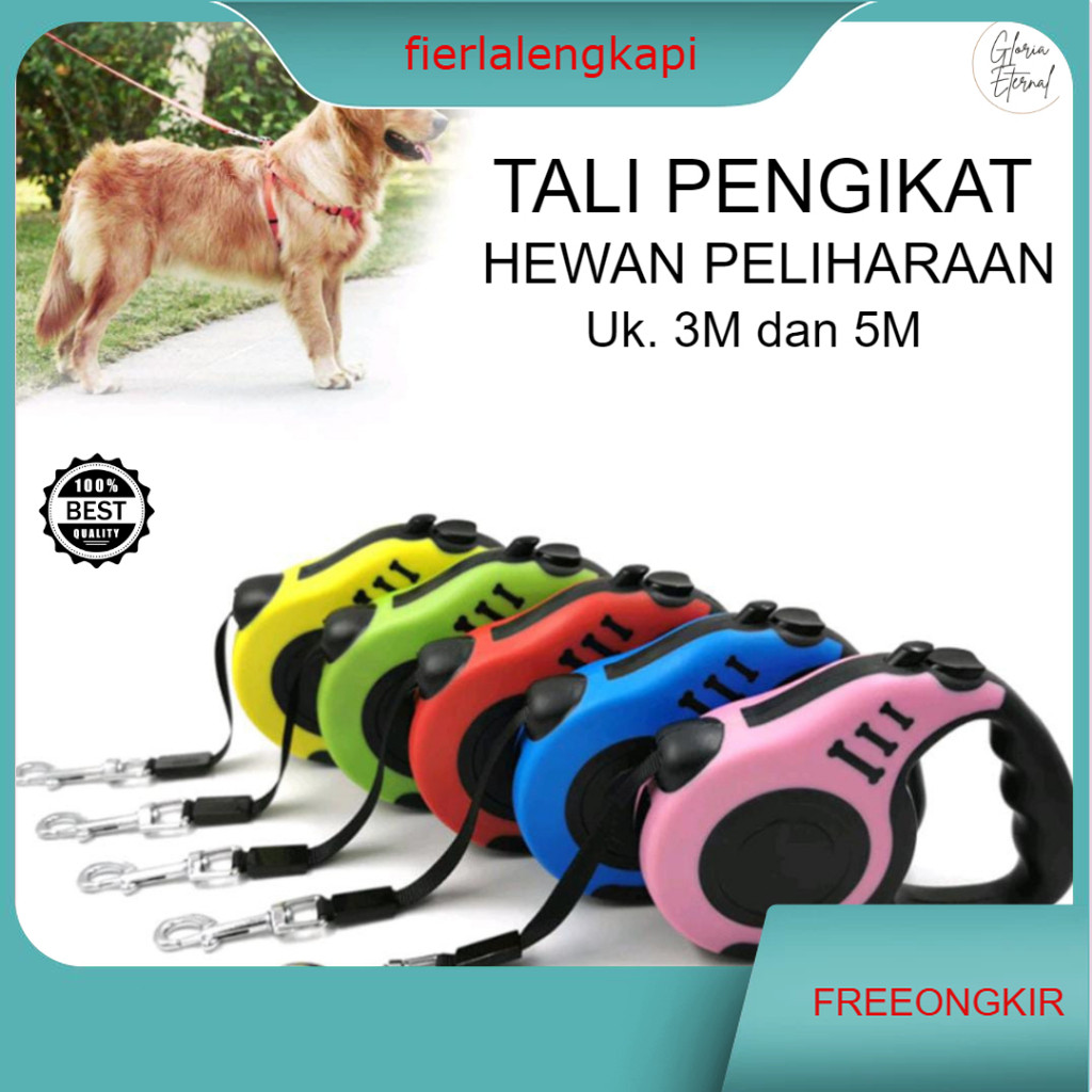 Tali Pengikat Hewan Peliharaan Uk. 3M dan 5M / Tali Tuntun Hewan Anjing Kucing Panjang Otomatis