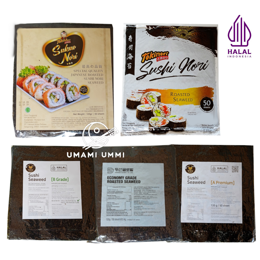 

MANJUN, TOKINORI, SAKAO 50 lembar Nori Seaweed Rumput Laut Kering Halal untuk Sushi, Kimbab