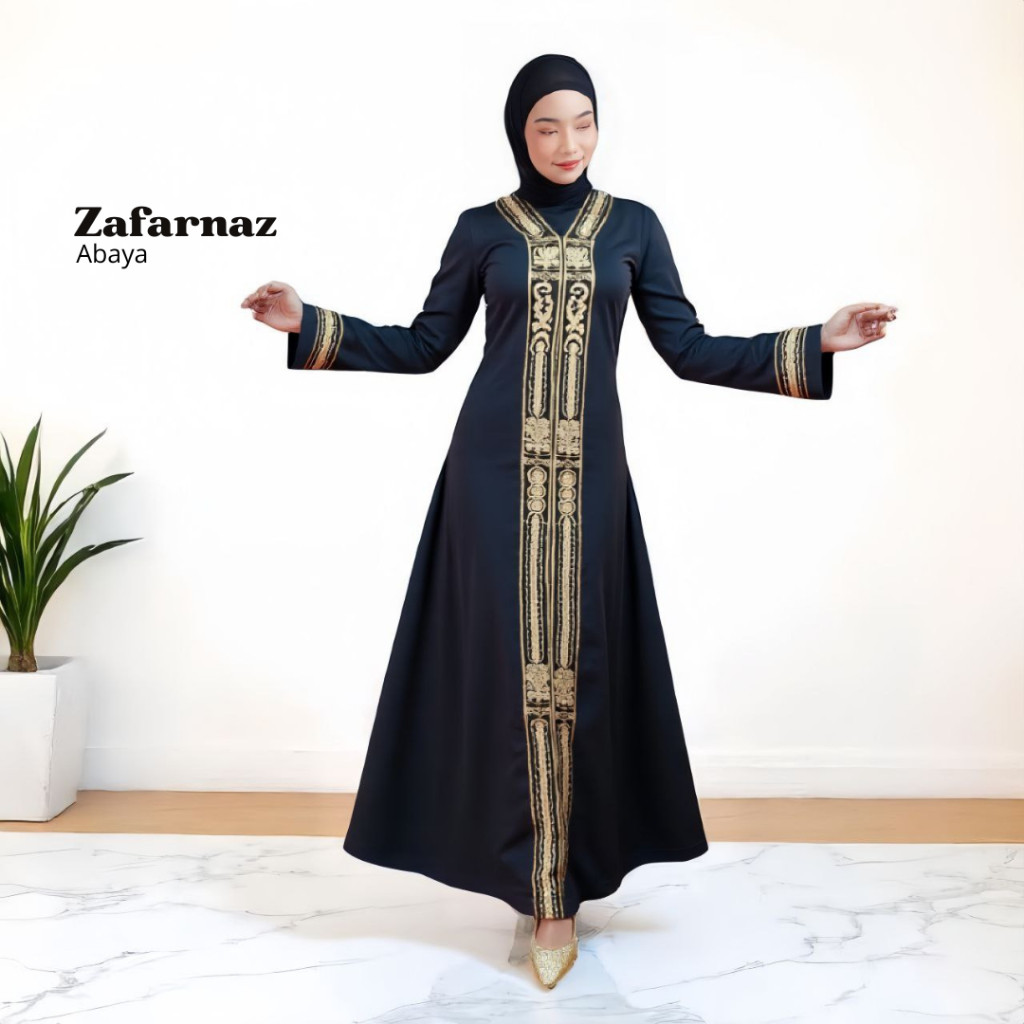 Abaya Turki Baju Gamis Zafarnaz Simpel Motif Baru Dresss Noura Busui Gaun Bagus Pesta Kondangan Jetb