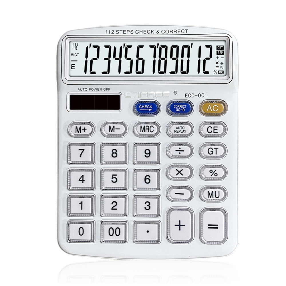

Desktop Calculator 12 Digit Large Solar Power LCD Display Big Button Calculator 112 Steps Check and Correct Function for Office