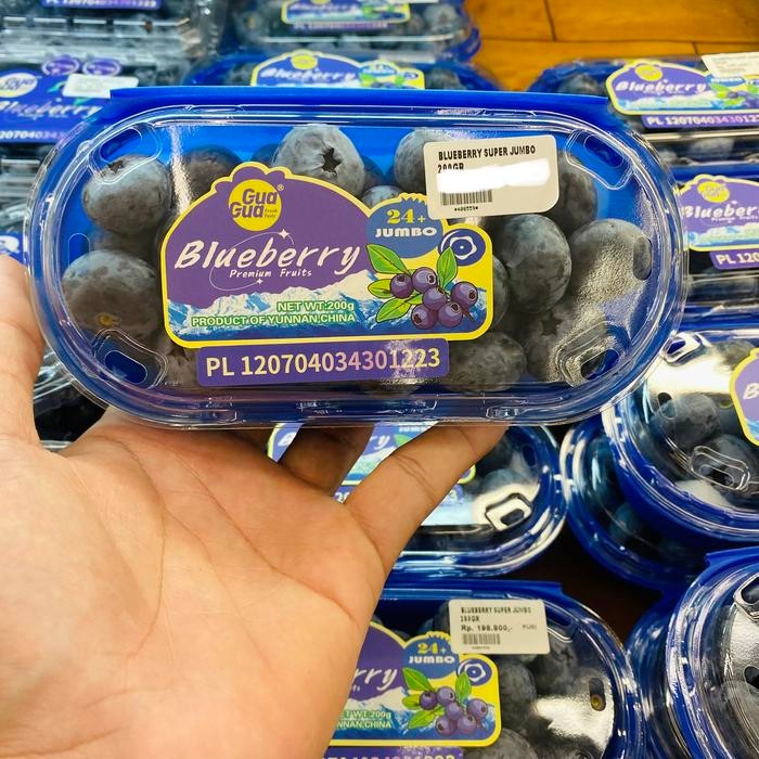 

Buah Bluberry super super jumbo manis gua gua blueberry ukuran 24mm+ pack 200 grm