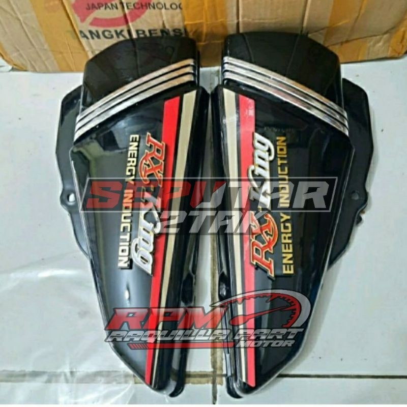 Bok Aki Rx King Tutup Aki Tepong Aki RxKing Hitam Cobra Bibir Merah List Crome plus Strip dan Logo T