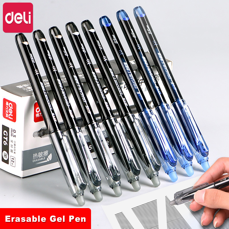 

Deli Erasable Gel Pen Porous-Point Pens 0.5mm Black Blue Ink Refill With Heat-sensitive Erasable Erasers for Kids Writing pen