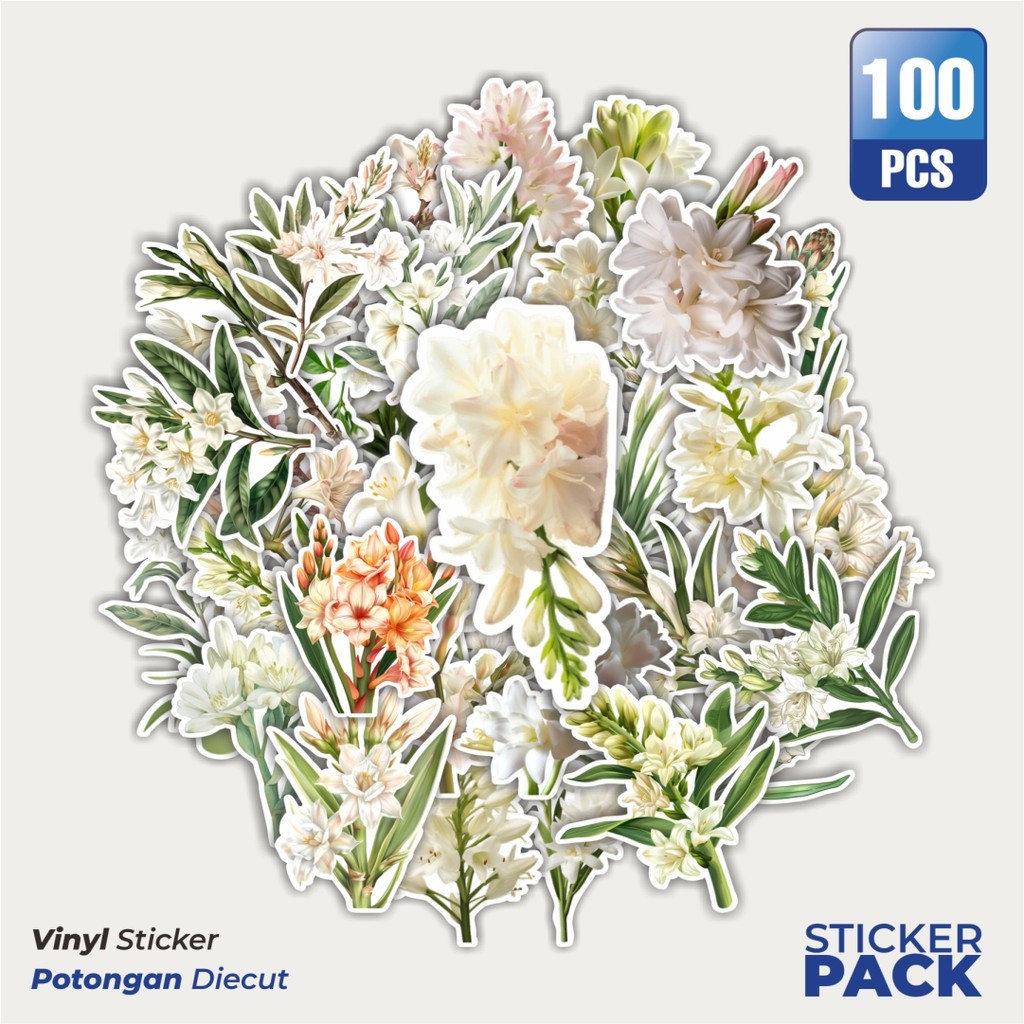 

MURAH 100 PCS Stiker Tuberose Flower [Bunga Sedap Malam] Waterproof Aesthetic- Untuk Laptop, Motor, dan Helm - Paper Stationery Pack