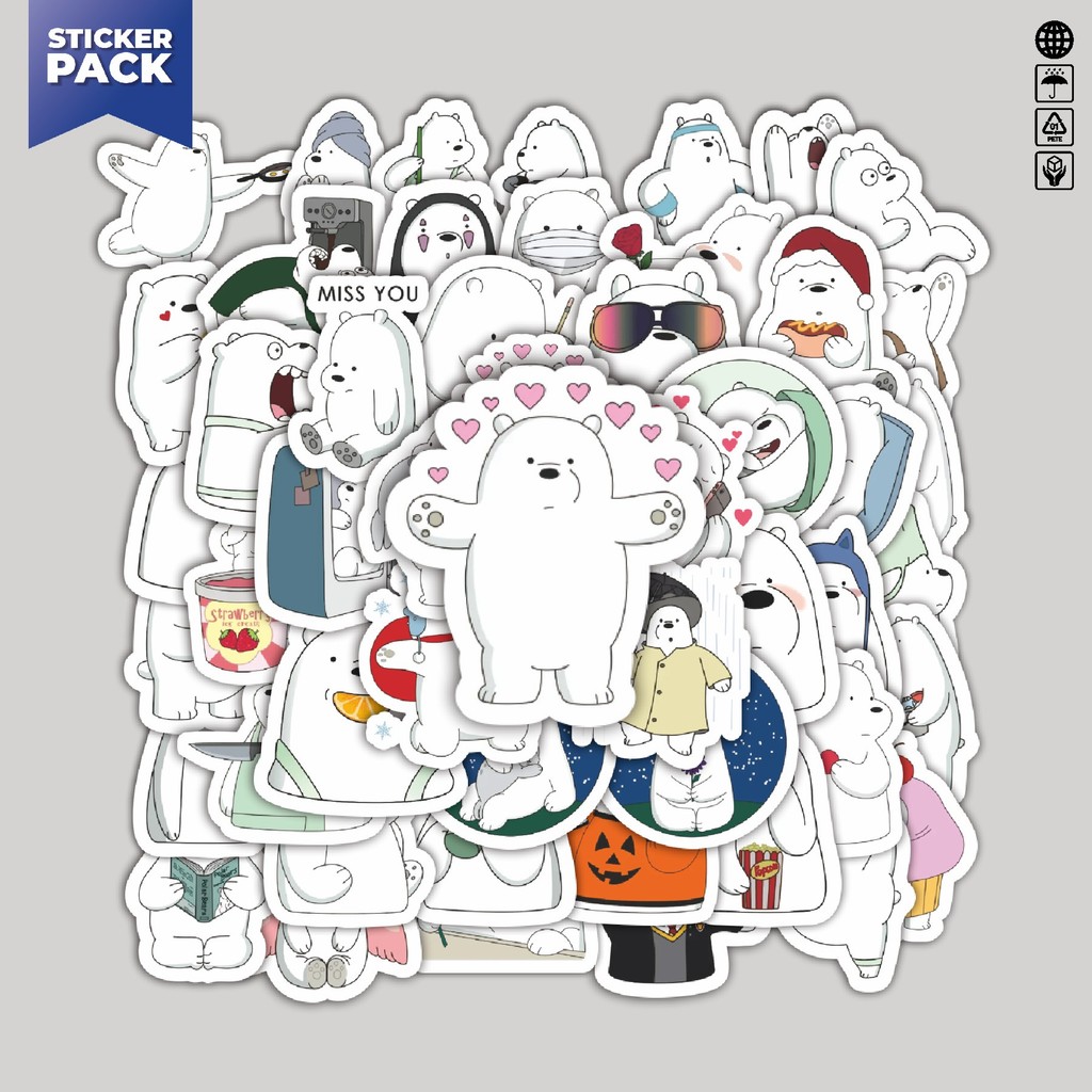 

[100PCS]Stiker Pack Funny Character We Bare Bear The Ice Bear Only Aesthetic Vinyl Anti Air Dekorasi Sticker Laptop Buku Journal Koper Helm Casing HP Gitar Helm Skateboard