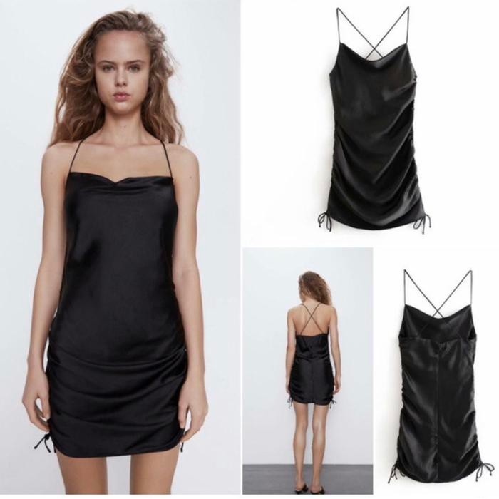 MINI DRESS PESTA WANITA BODYCON WARNA HITAM BAHAN SILK PREMIUM