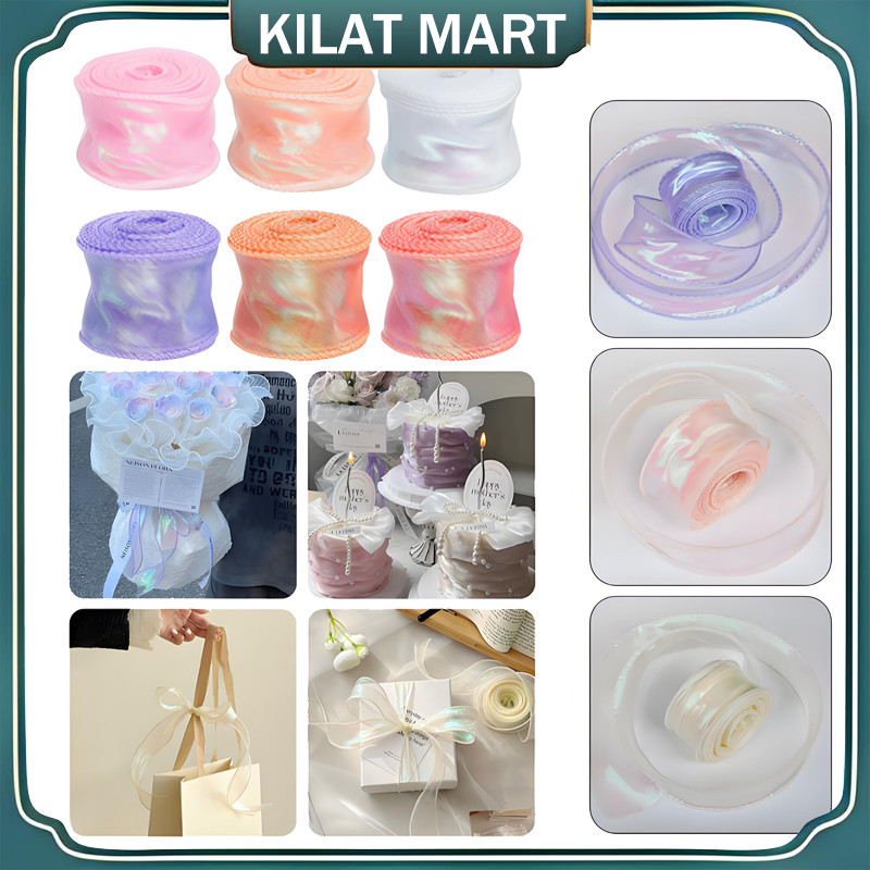 

（Barang Spot）4CM X 9Meter Pita Fishtail Hologram / Fishtail Wave Gelombang / Pita Organza Organdi Ribbon Korea Wavy