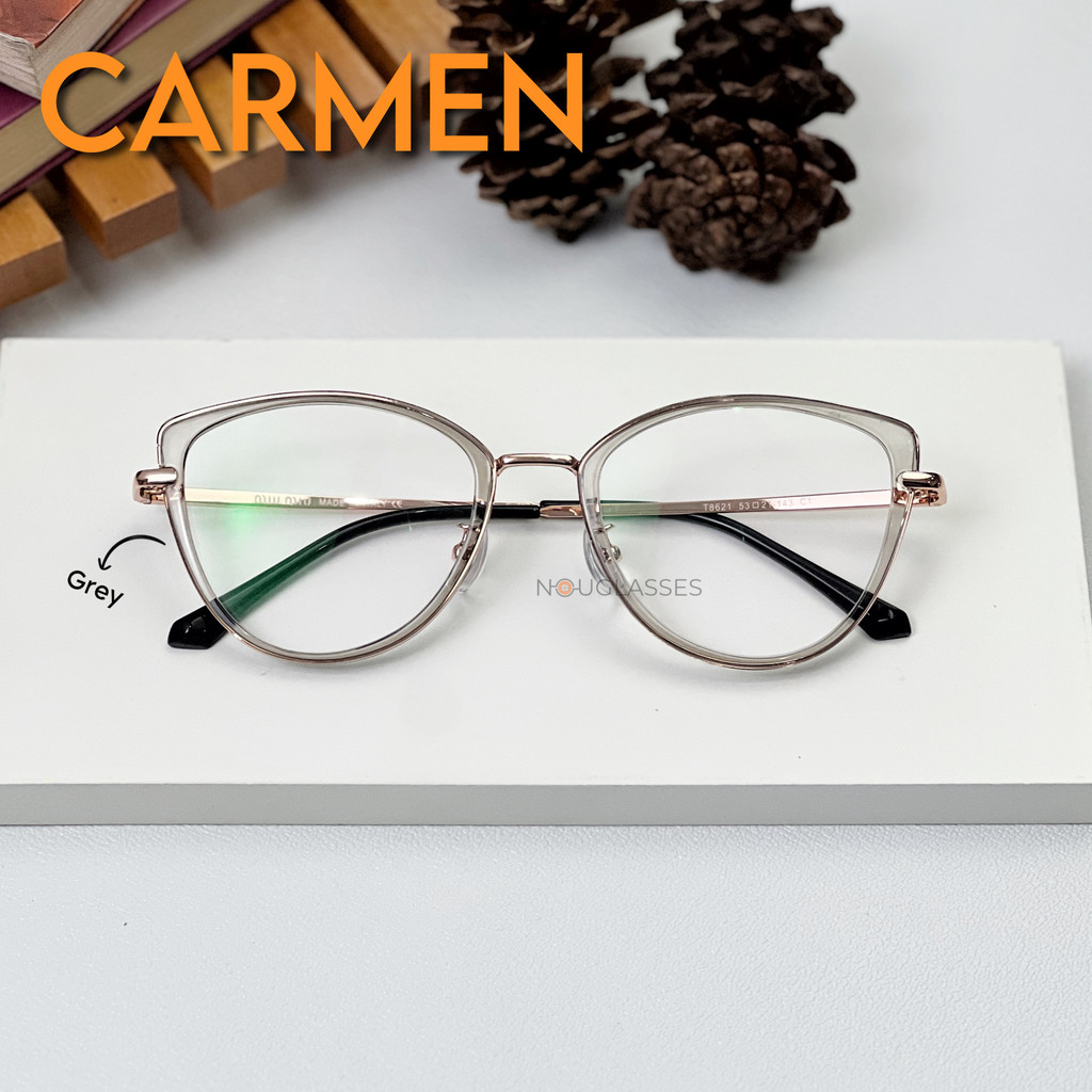 CARMEN (Grey) - Kacamata Perempuan Cat Eye Gadget Office Series Photocromic Antiradiasi Anti Embun N