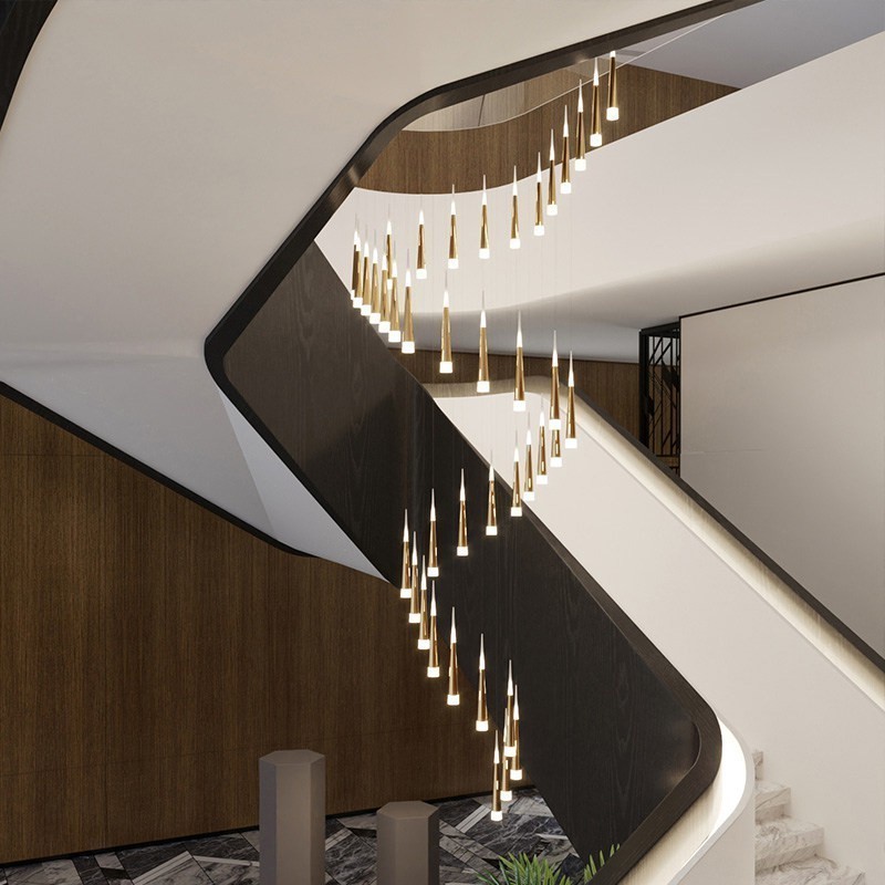 Lampu Tangga Gantung Ruang Tamu Plafon Minimalis Ruang tamu LED Revolving Lampu Gantung Ruang Makan 