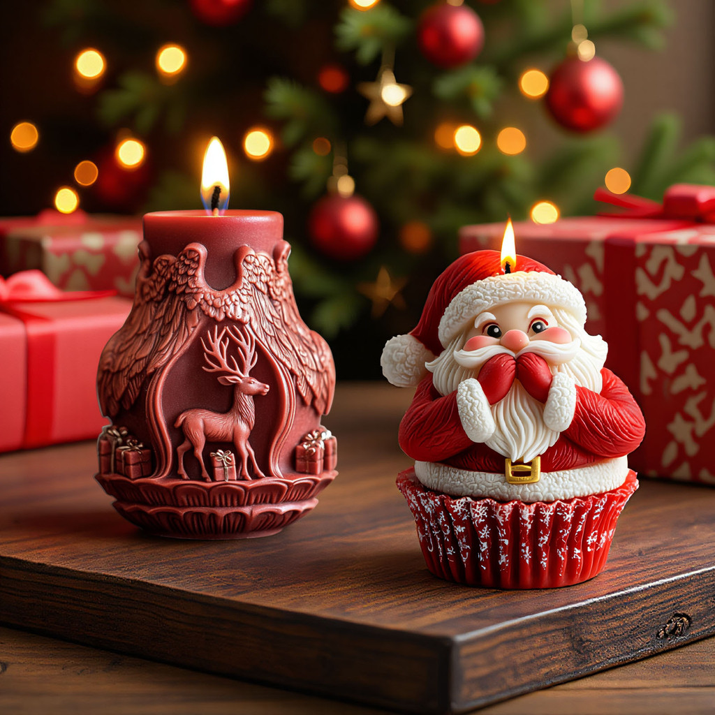 

Milu Deer Santa Silicone Candle Mold Relief Wing Deer Lotus Base Happy Bearded Man Design DIY Plaster Resin Mold Decor