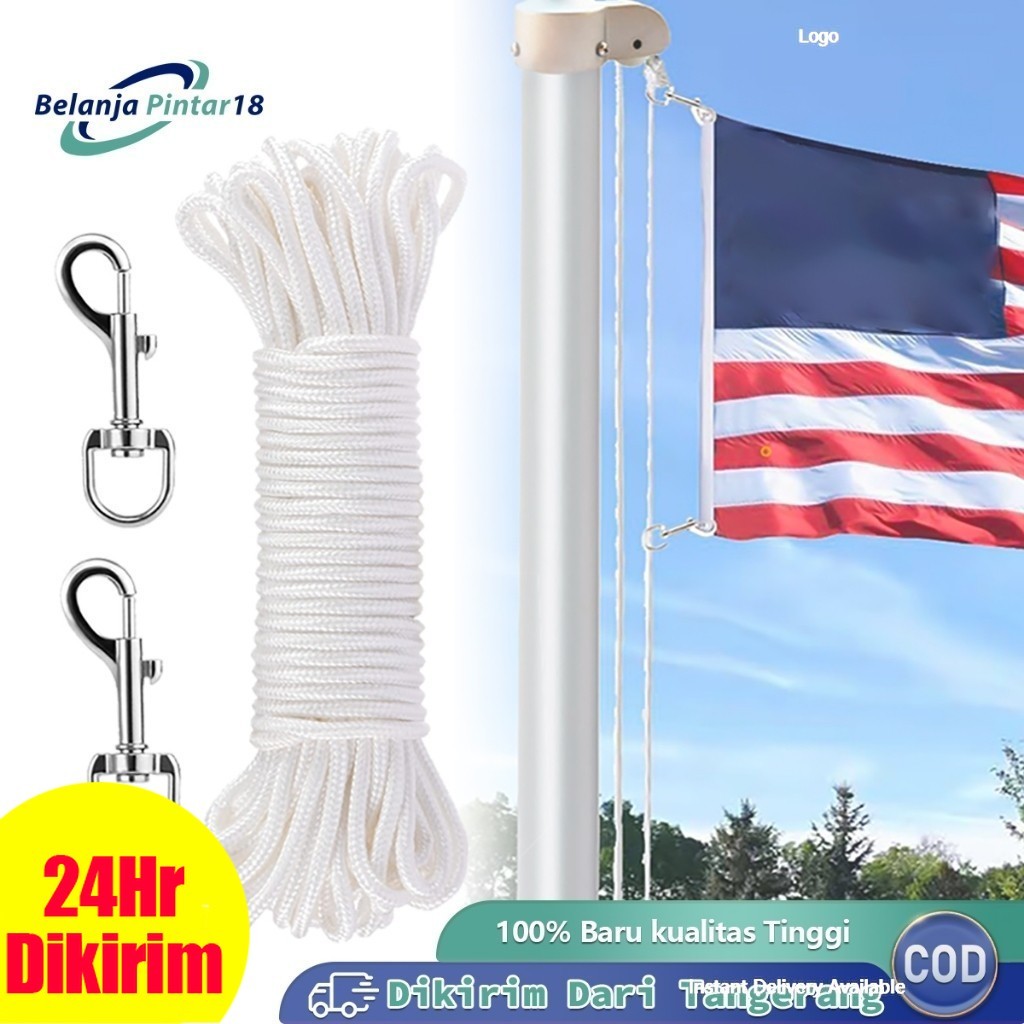 

15meter Tali Tiang Bendera 8mm Premium Halus Dan Kuat Gratis Pengait Tali Bendera