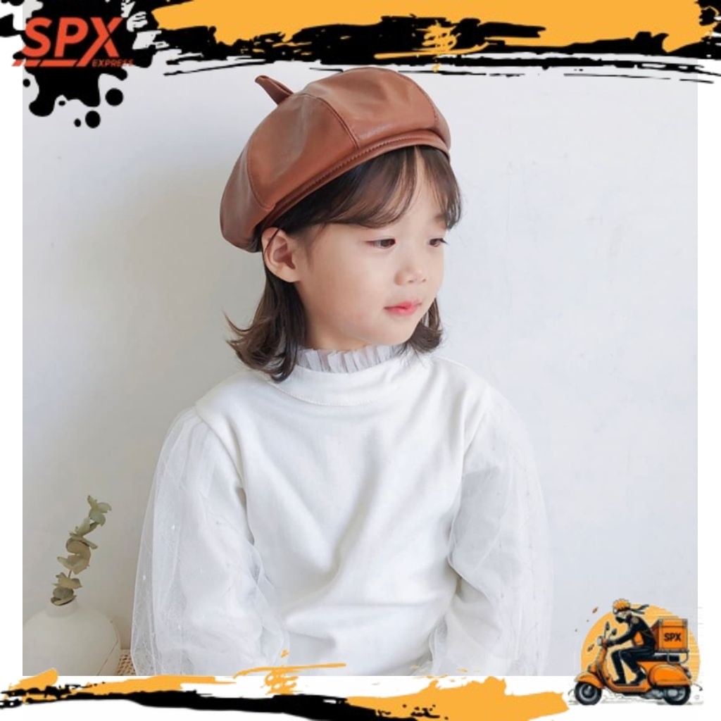 TRENDING Topi Baret anak perempuan bahan kulit topi pelukis kulit topi wanita baret korea import GAI