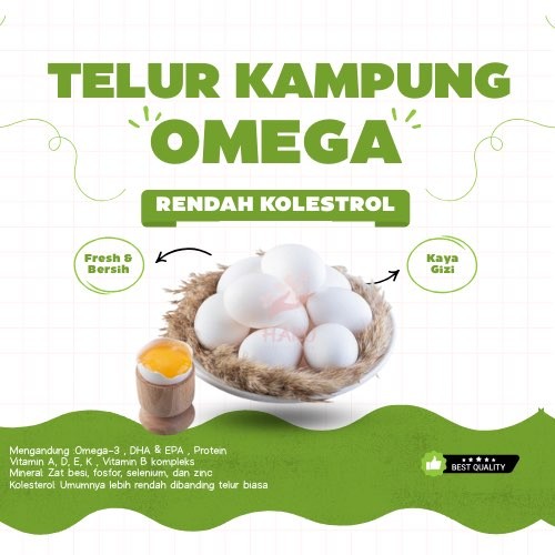 

Telur ayam kampung OMEGA - Telor 1 Tray / 10 Butir