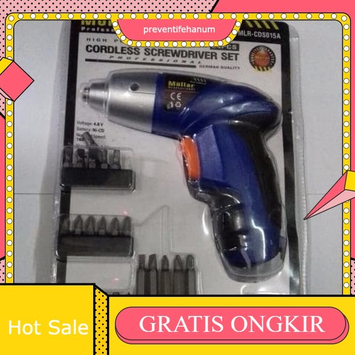 Cordless screwdriver set 24pcs Mollar obeng bor charger plus aksesoris