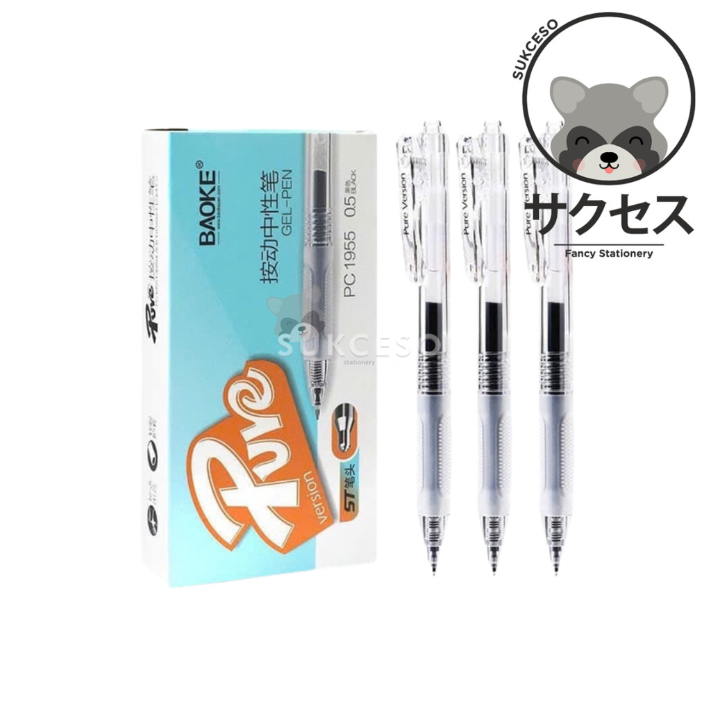 

Baoke Gel Pen Pulpen Transparan Pena Tekan Retractable PC-1955