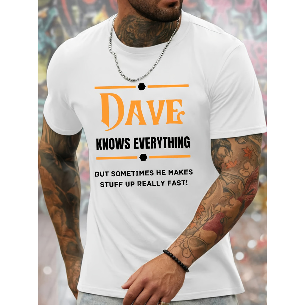 Kaos Pria Lengan Pendek Lucu - Motif Tulisan Dave - Baju Olahraga Pria