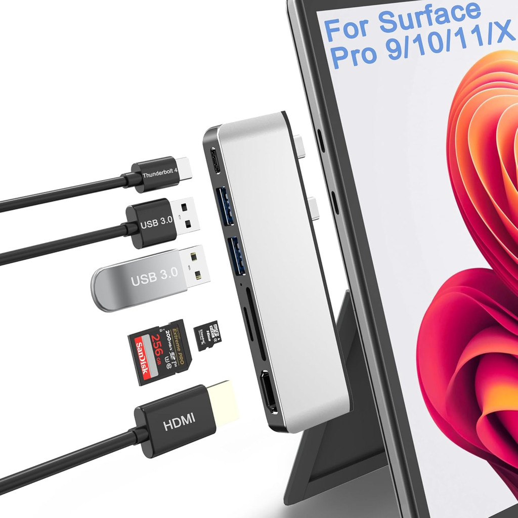 

Surface Pro 12/9/10/11/X Hub Docking Station with 4K HDMI 8K Video Display USB-C Adapter for Surface Pro Accessories