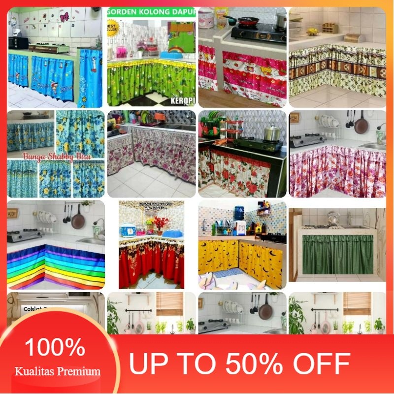 Grosir GORDEN KOLONG DAPUR MURAH MINIMALIS | TIRAI HORDENG KOLONG DAPUR SHABBY PINK BIRU MERAH RUMBA