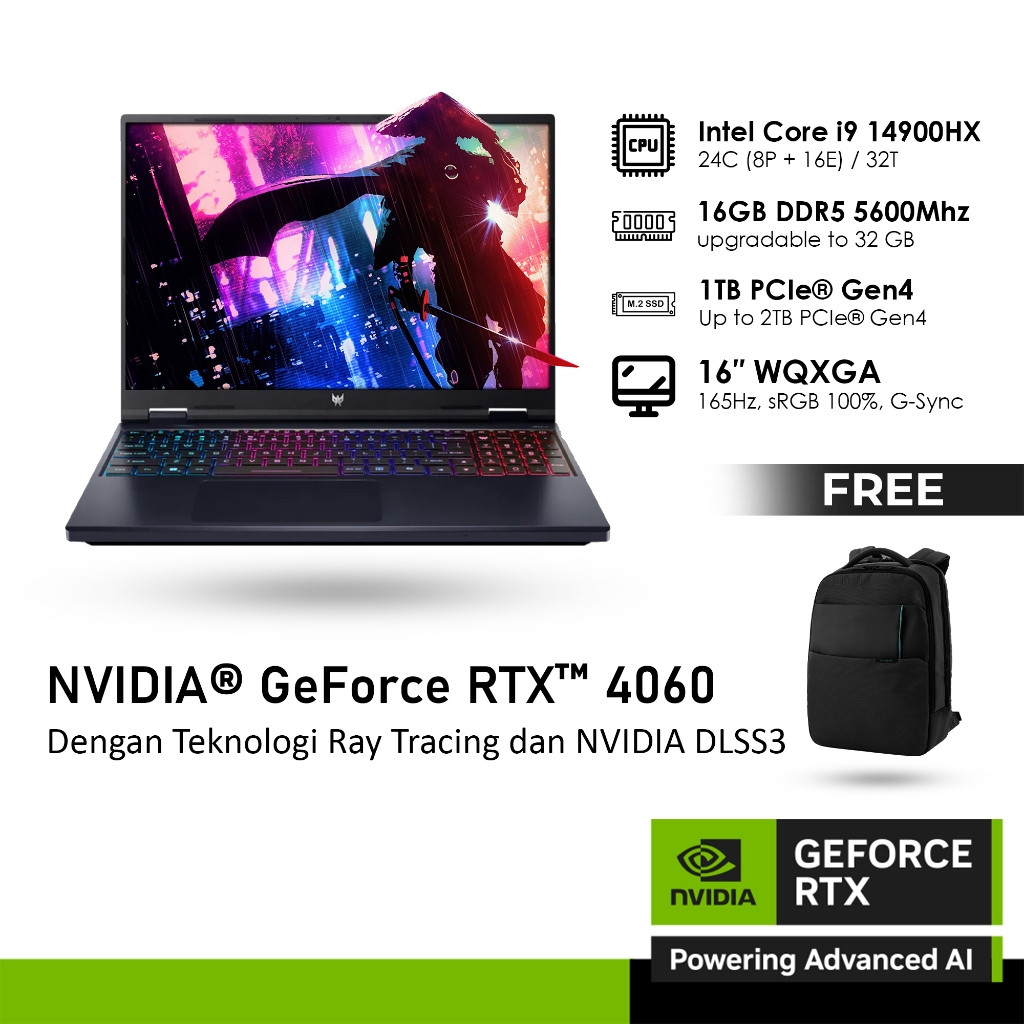 ACER PREDATOR HELIOS NEO 16 PHN16-72 GeForce RTX™ 4060 8GB - i9 14900HX 16GB 1TB WINDOWS 11