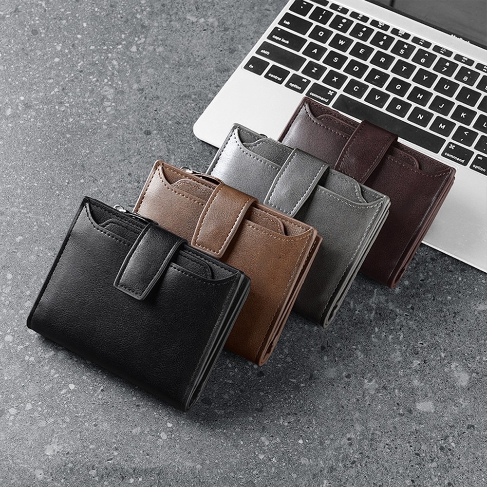 KOOKY - Dompet Lipat Cowo Kulit PU Tebal Simple Dompet Pendek Pria Fashion Elegant