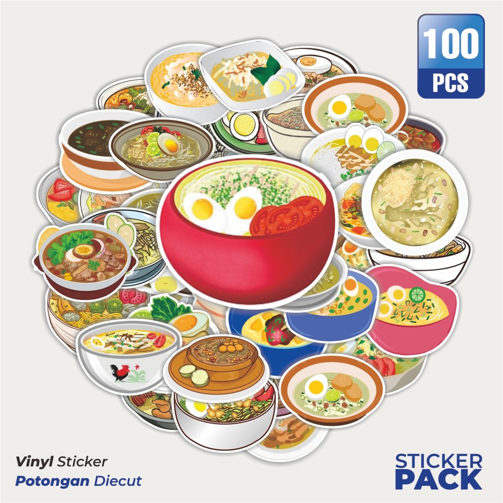 

MURAH 100 PCS Stiker Soto Cartoon Waterproof Aesthetic- Untuk Laptop, Motor, dan Helm - Paper Stationery Pack
