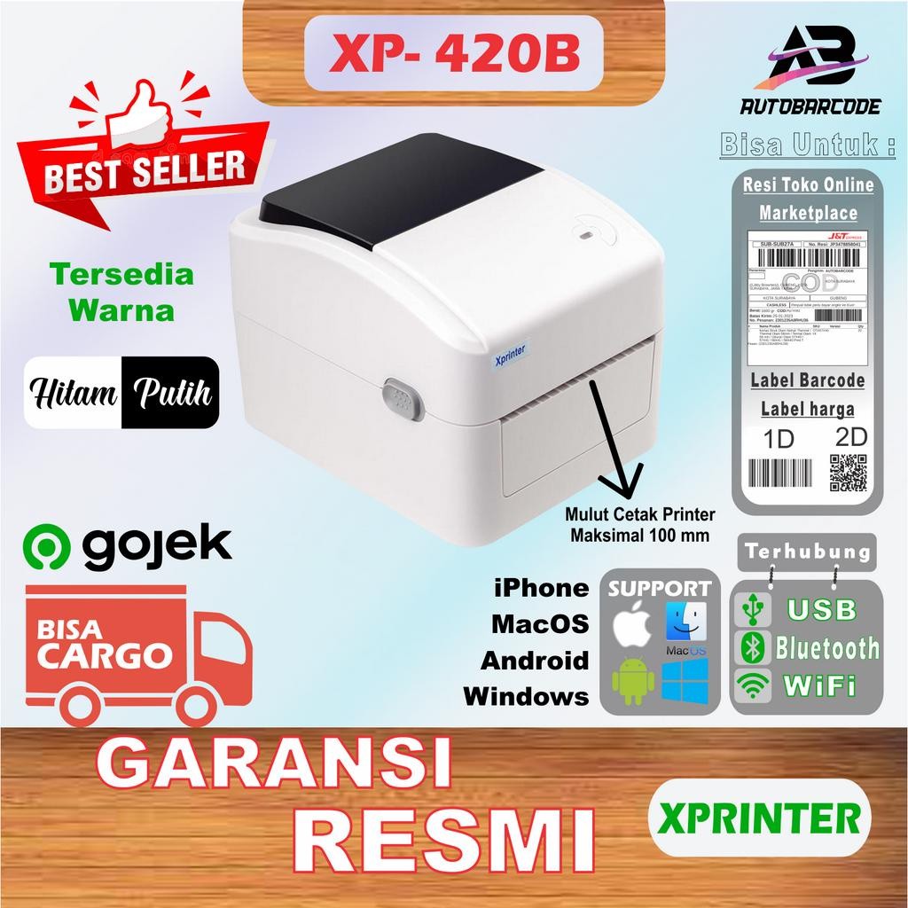 Printer Barcode Xprinter XP-420B Bluetooth Resi Label Thermal 100X150 Stiker 100MM A6 JNT XP420 420
