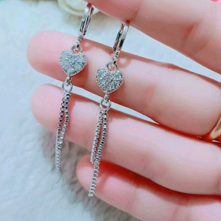 Anting Jurai Love Titanium Anting Jurai Panjang Silver Anting Wanita Anti Karat elegan