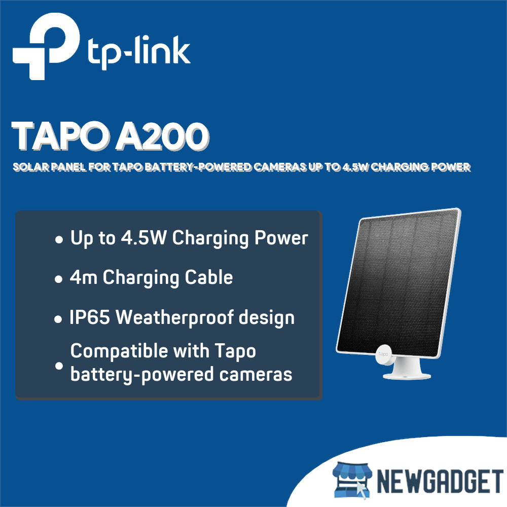 TP-LINK TAPO A200 SOLAR PANEL FOR TAPO BATTERY-POWERED CAMERAS UP TO 4.5W CHARGING POWER