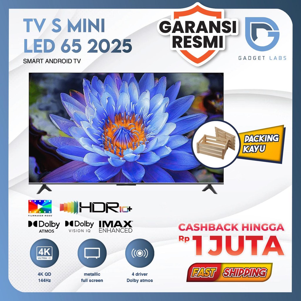 (+Packing Kayu) Xiaomi Mi TV S Mini LED 65" Inch 2025 4K UHD Google TV Dolby Smart Android TV