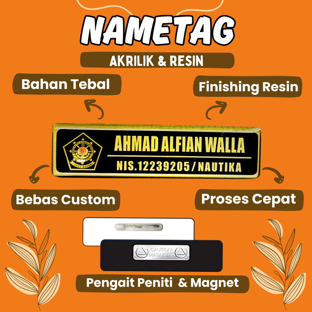 SEHARI JADI Name Tag Tebal 3 mm Nama Dada Papan Nama Grafir Gravir Gravier DOFF Laser MURAH( Nametag