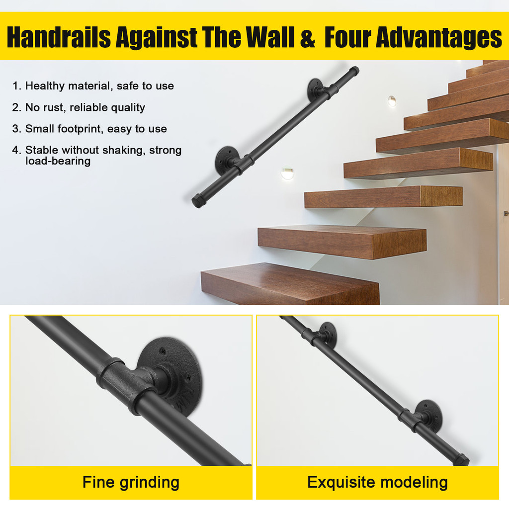 Kirim 24 Jam  Pegangan Tangga Logam 1M Anti Selip Untuk Tangga Dalam & Luar Ruangan, Teras, Balkon, 