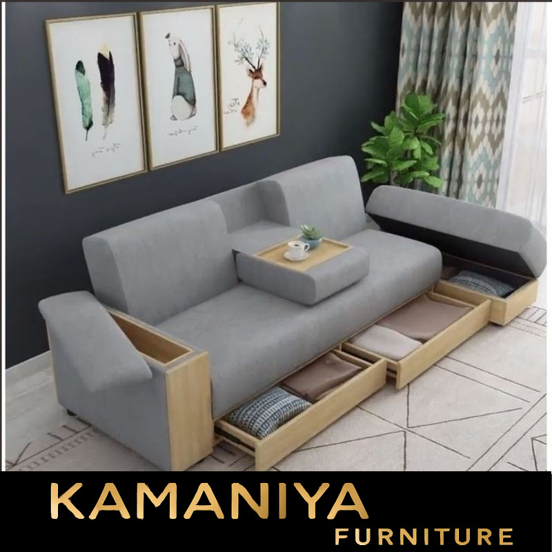Sofa Minimalis 2 Seater Storage Kayu Jati Solid